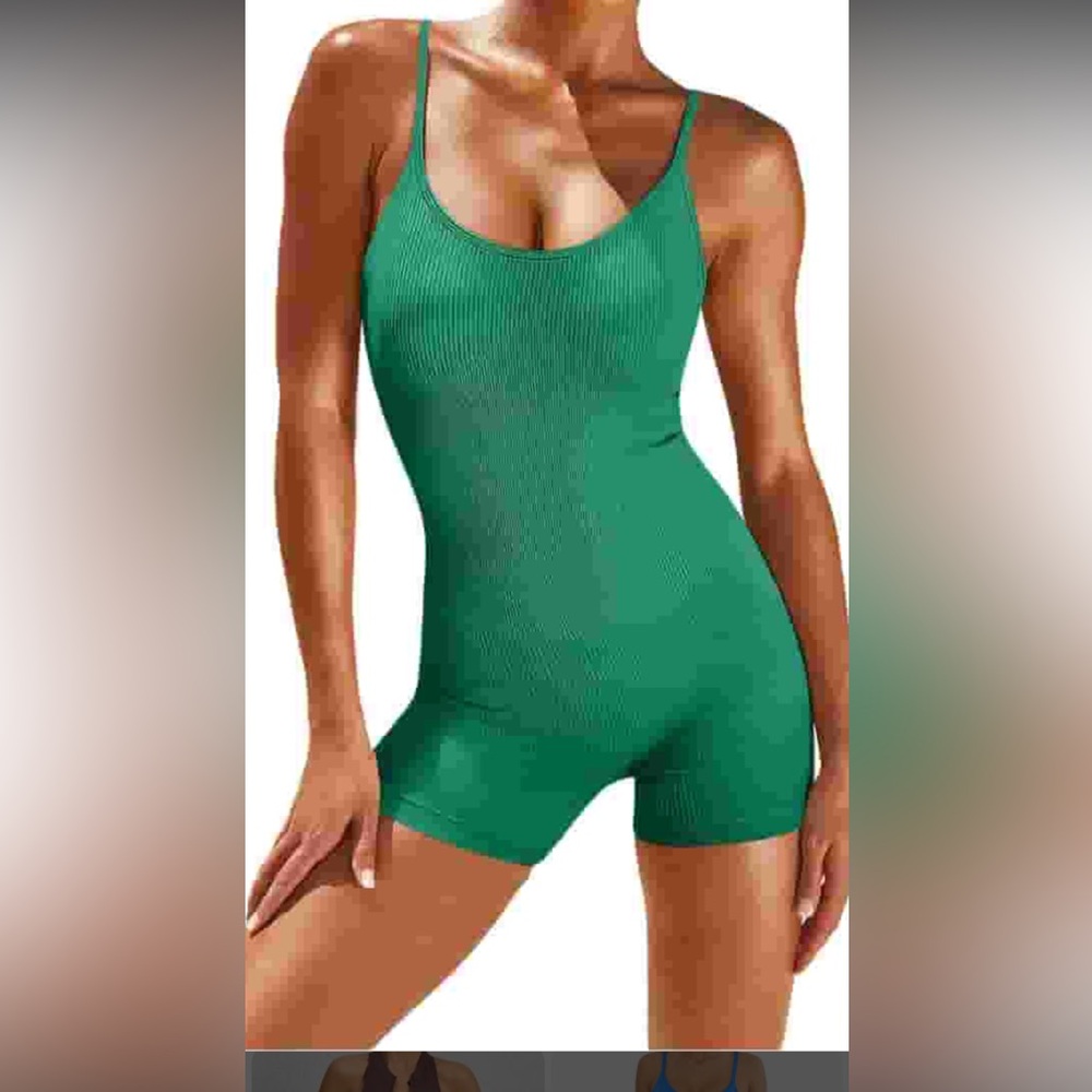 Women's Green Ribbed Bodysuit S